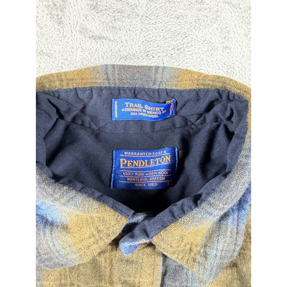 Vtg Pendleton Trail Shirt Wool Plaid Elbow Patch Flannel USA Fabric L - Picture 4 of 8